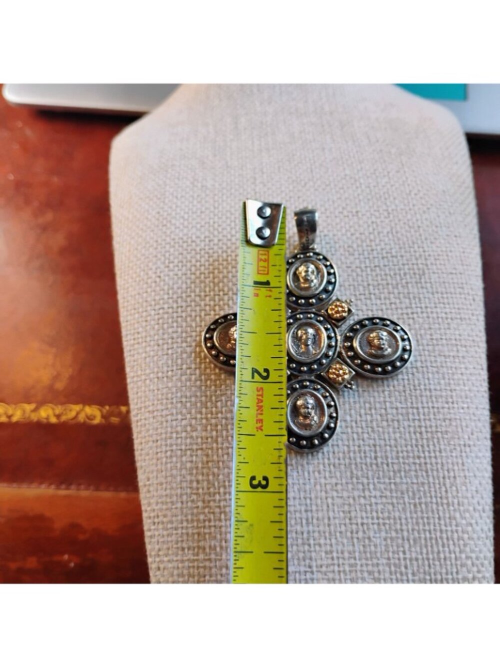 Tagliamonte Sterling Silver & 14K Cross Pendant Orthodox Style Cameo 2 1/2" - Picture 4 of 10